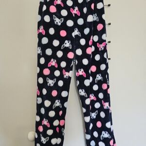 Kids Fuzzy Blue Polka Dot Pajama Pants with Dog Print Sz L (10-12)